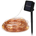 33ft Solar Powered Copper Wire Fairy String Lights - Waterproof, 8 Modes, Warm White