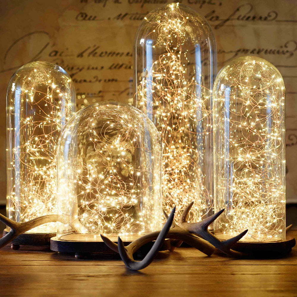 33ft Solar Powered Copper Wire Fairy String Lights - Waterproof, 8 Modes, Warm White