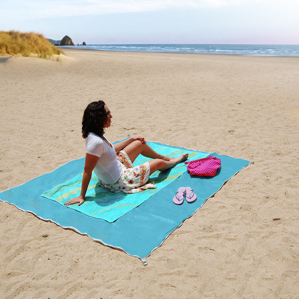 79inch x 57inch Foldable Sand-Proof & Water-Resistant Beach Blanket - Blue