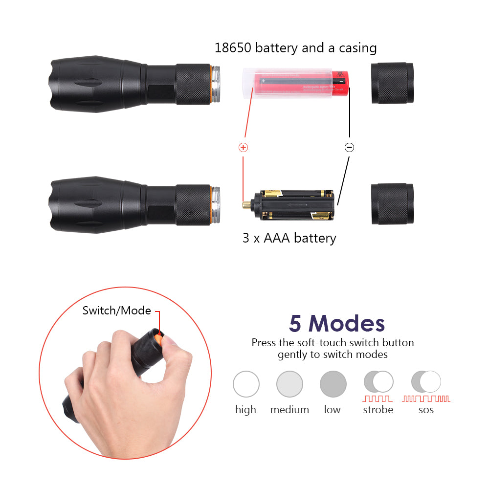 1000 Lumen Waterproof Tactical LED Flashlight with 5 Modes, Battery & Carrying Case
