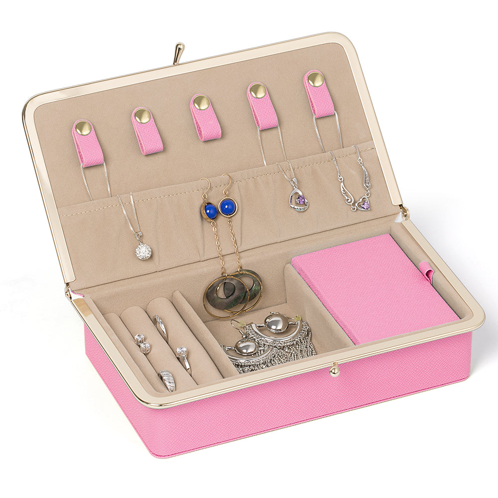 Compact Leather Jewelry Storage Box Organizer with Built-in Mirror