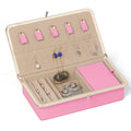 Compact Leather Jewelry Storage Box Organizer with Built-in Mirror