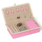 Compact Leather Jewelry Storage Box Organizer with Built-in Mirror