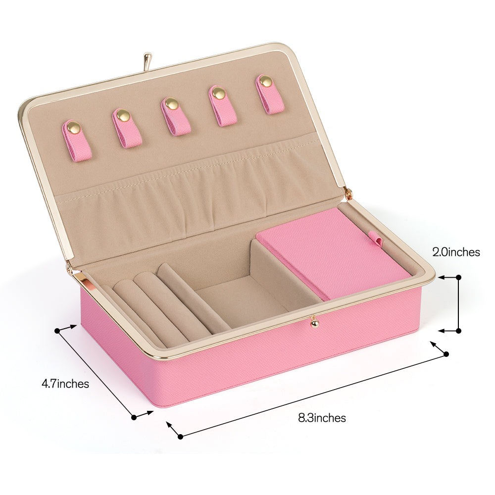 Compact Leather Jewelry Storage Box Organizer with Built-in Mirror