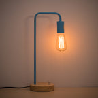 Light Blue Industrial Pipe-Style Modern Desk Lamp with Wood Base
