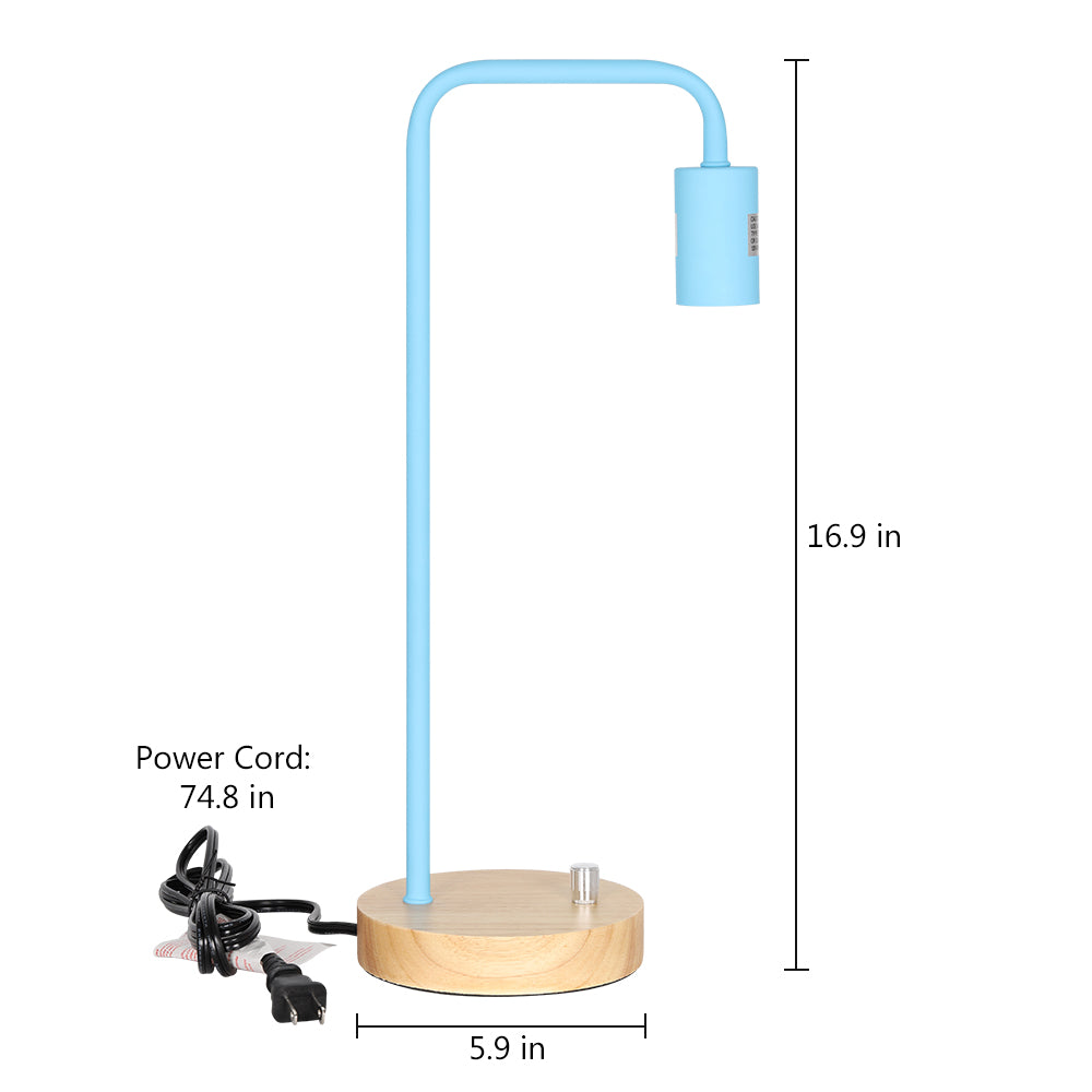 Light Blue Industrial Pipe-Style Modern Desk Lamp with Wood Base