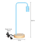 Light Blue Industrial Pipe-Style Modern Desk Lamp with Wood Base