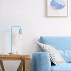 Light Blue Industrial Pipe-Style Modern Desk Lamp with Wood Base