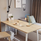 Light Blue Industrial Pipe-Style Modern Desk Lamp with Wood Base