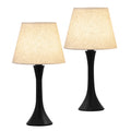 Set of 2 Modern Black Metal Bedside Table Lamps with Fabric Shades