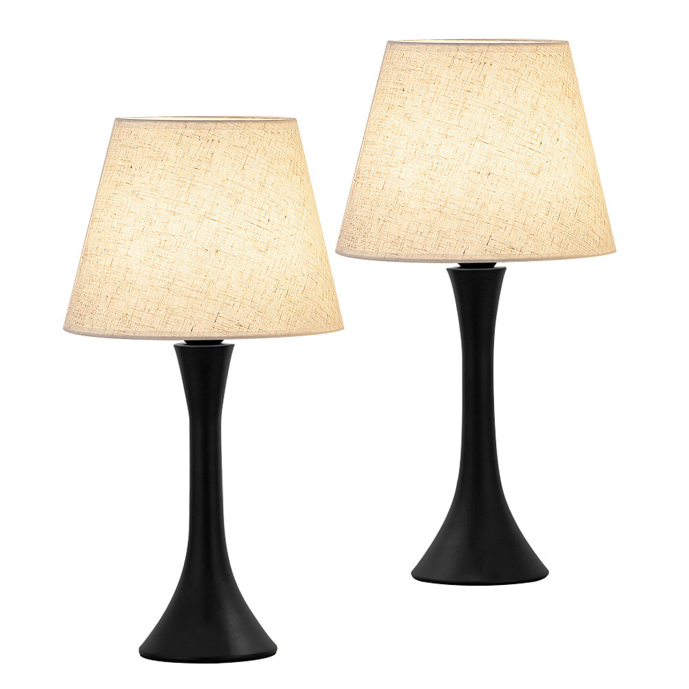 Set of 2 Modern Black Metal Bedside Table Lamps with Fabric Shades