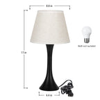 Set of 2 Modern Black Metal Bedside Table Lamps with Fabric Shades