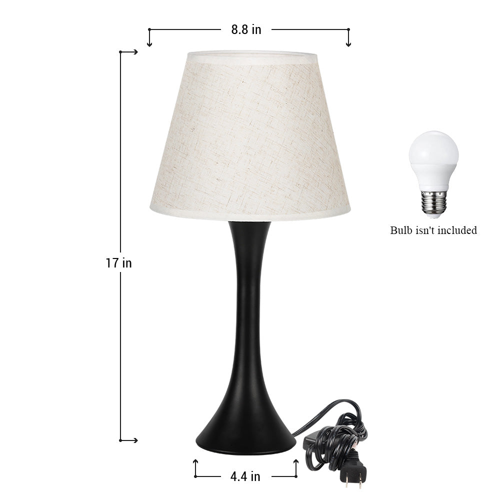 Set of 2 Modern Black Metal Bedside Table Lamps with Fabric Shades