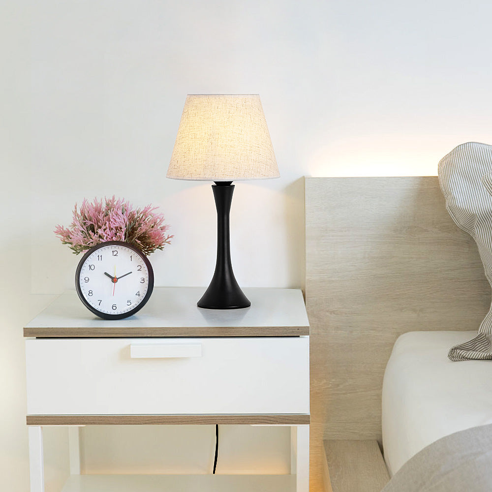 Set of 2 Modern Black Metal Bedside Table Lamps with Fabric Shades