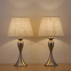 Set of 2 Elegant Silver Bedside Table Lamps with Fabric Shades