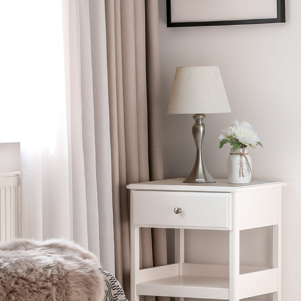 Set of 2 Elegant Silver Bedside Table Lamps with Fabric Shades