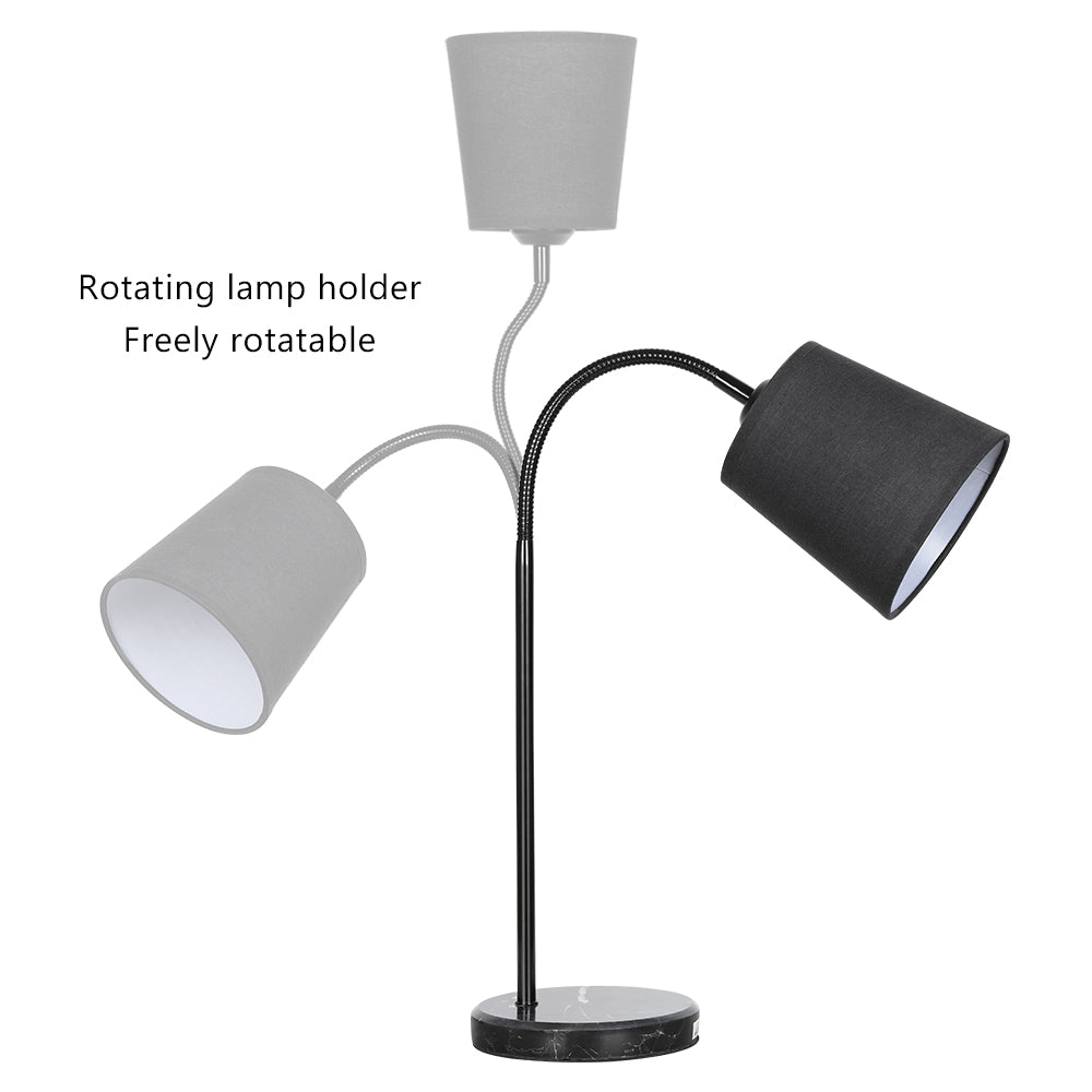 Modern Gooseneck Table Lamp with Marble Base and Black Fabric Shade