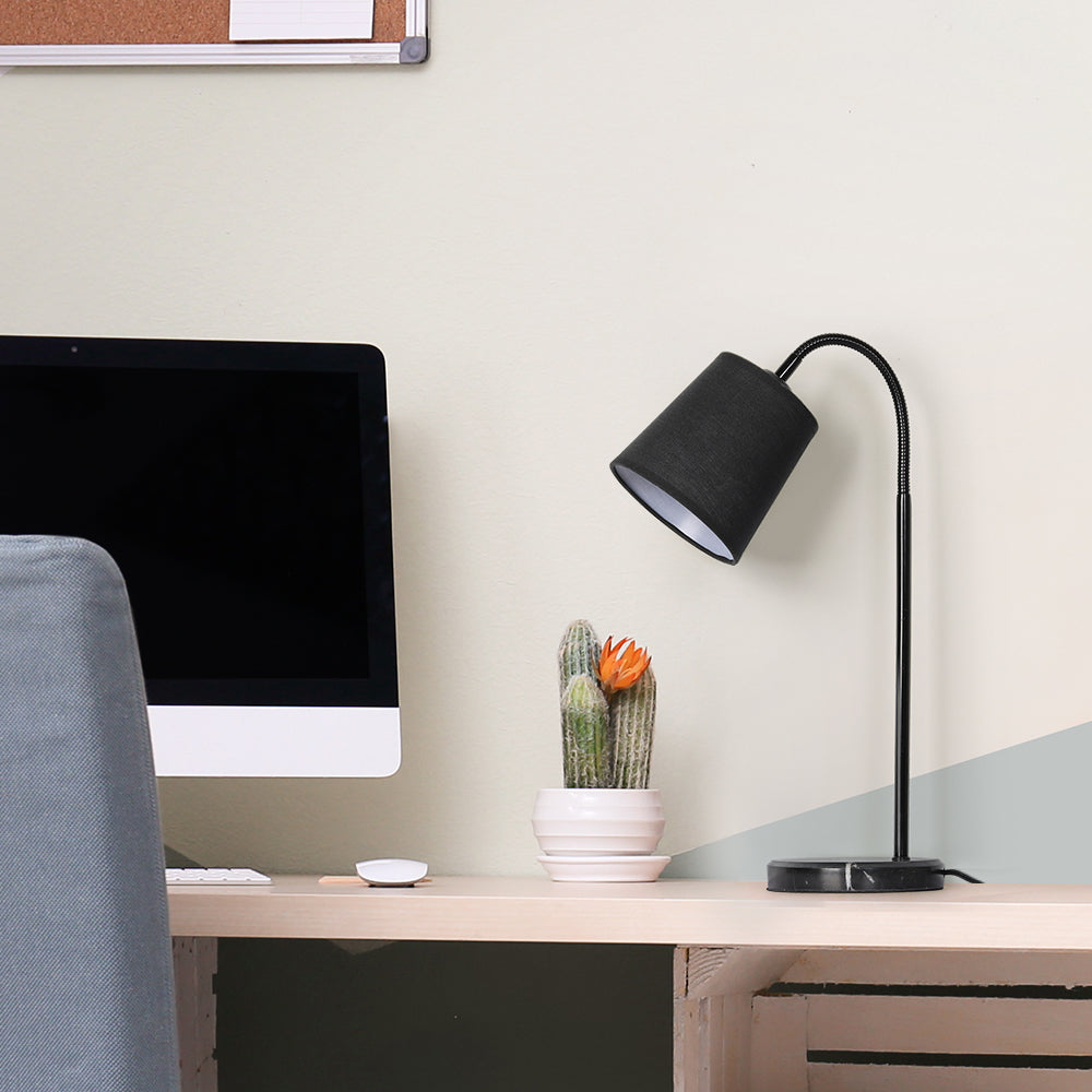 Modern Gooseneck Table Lamp with Marble Base and Black Fabric Shade