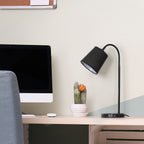 Modern Gooseneck Table Lamp with Marble Base and Black Fabric Shade