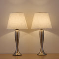 Set of 2 Silver Metal Bedside Table Lamps with Fabric Shades