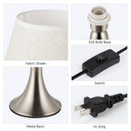 Set of 2 Silver Metal Bedside Table Lamps with Fabric Shades