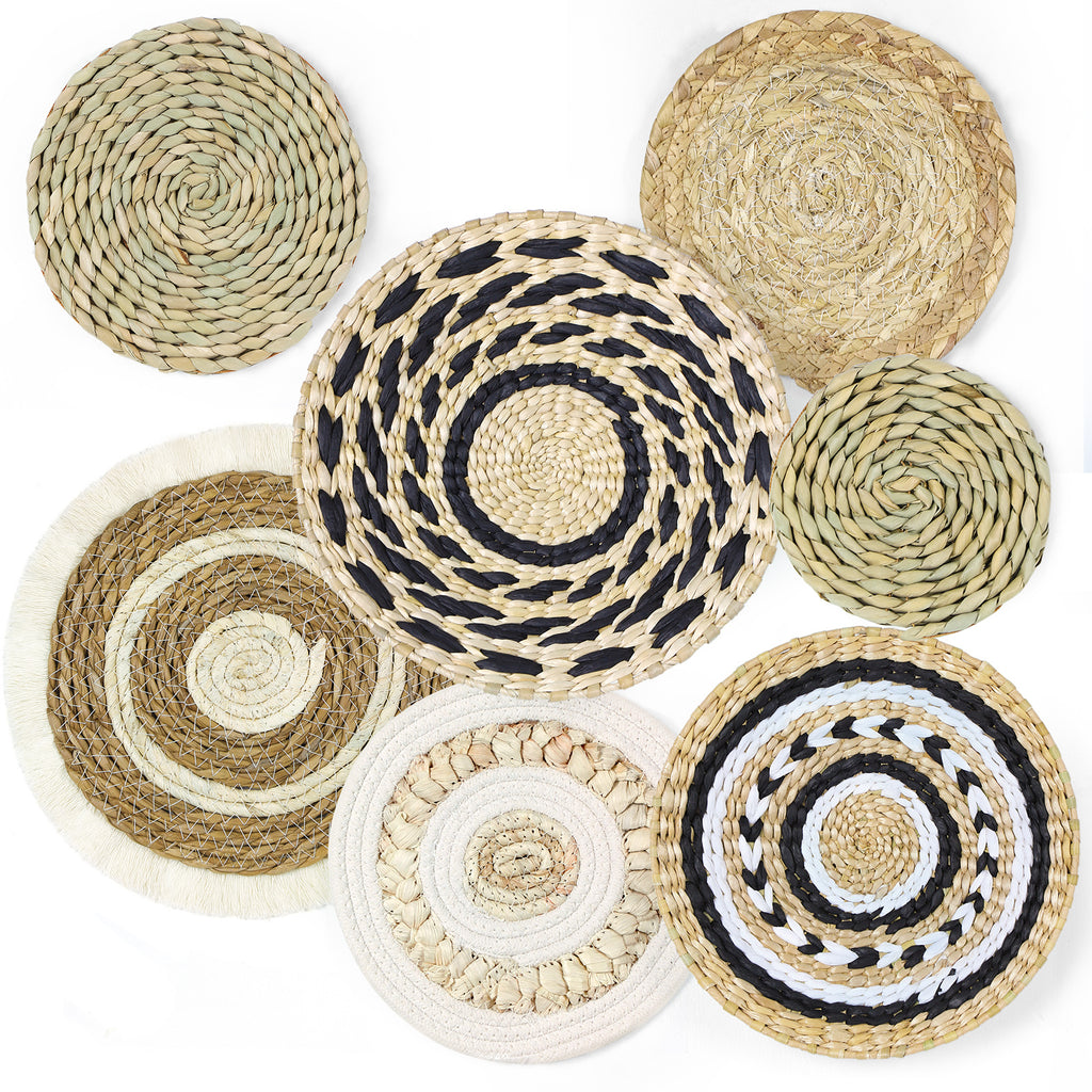 7-Piece Boho Woven Wall Decor Set, Round Circular Seagrass Wall Hanging Art for Living Room & Bedroom
