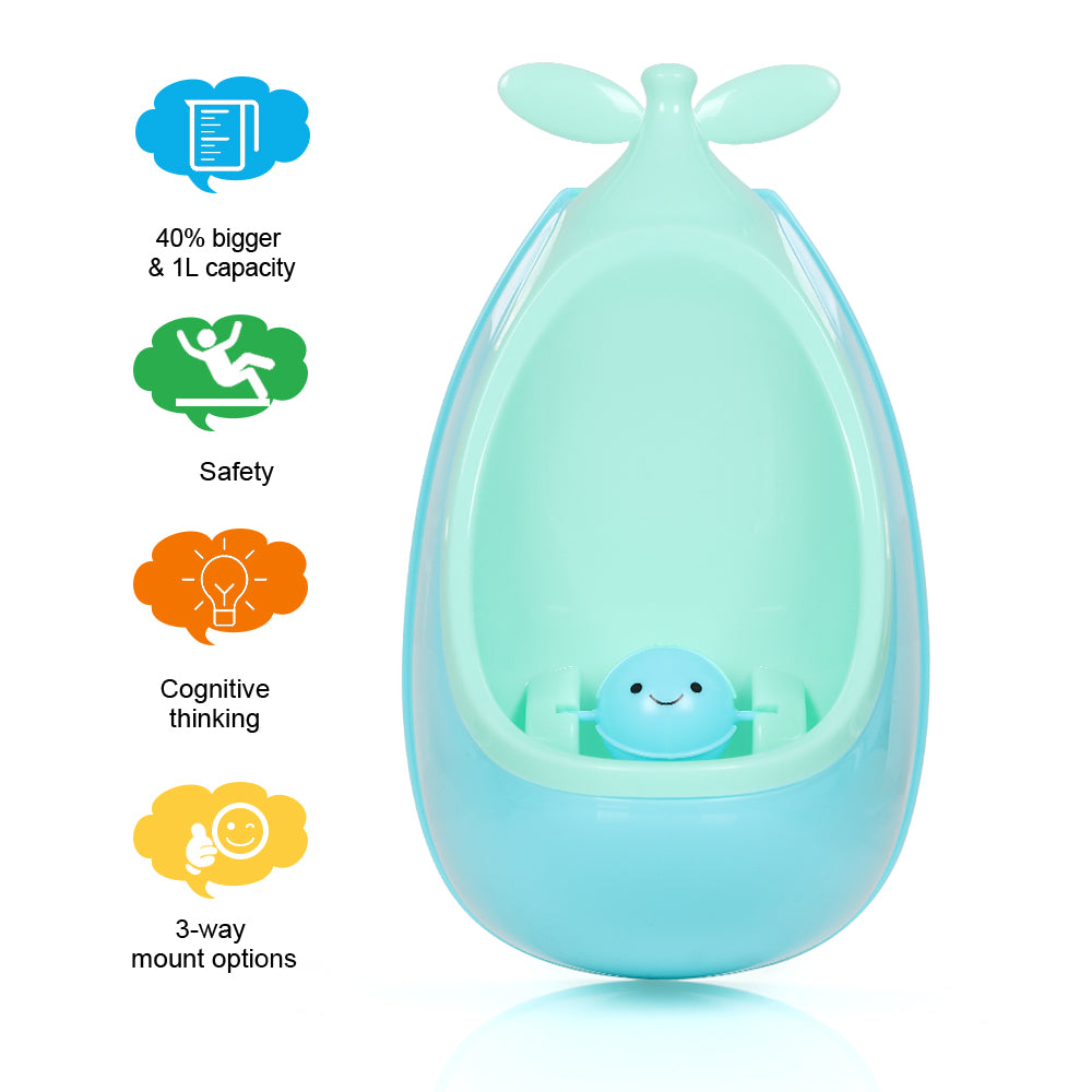 Cute Boys' Stand-Up Potty Training Urinal with Leakproof Design (Green/Blue)