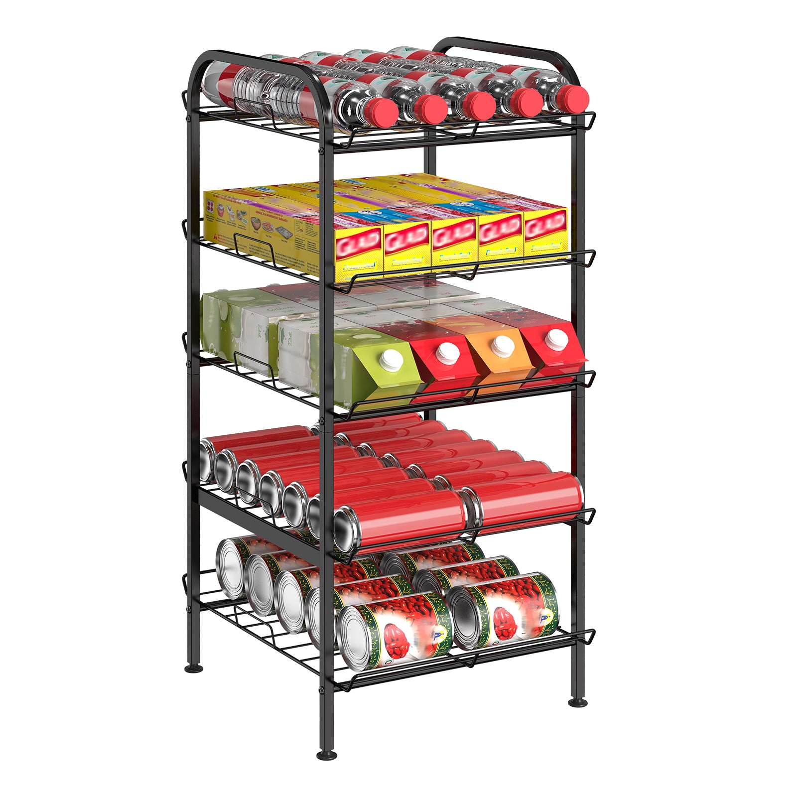 5-Tier Freestanding Water Bottle Storage Rack, Adjustable Metal Beverage Can Organizer for Pantry & Kitchen