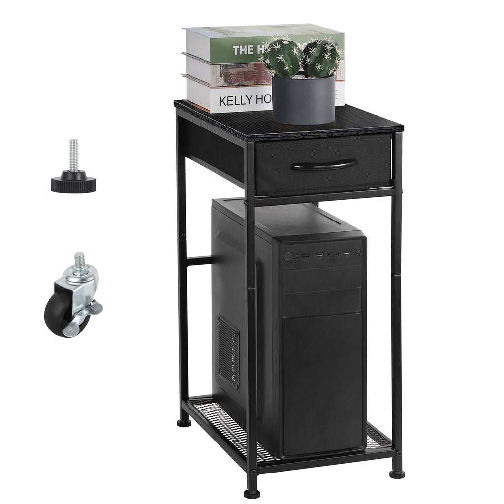2-Tier Mobile Computer Tower Stand with Storage Drawer, Metal PC Holder on Wheels for Home Office