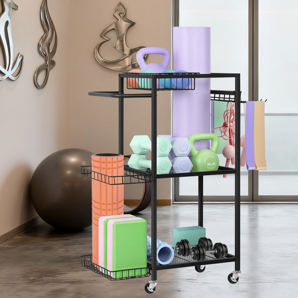Home Gym Storage Rack - Dumbbell, Yoga Mat & Workout Equipment Organizer with Hooks