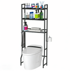 3-Tier Over The Toilet Storage Rack - Wooden Bathroom Space Saver with 4 Hooks