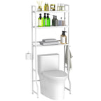 3-Tier Over The Toilet Storage Rack - Wooden Bathroom Space Saver with 4 Hooks