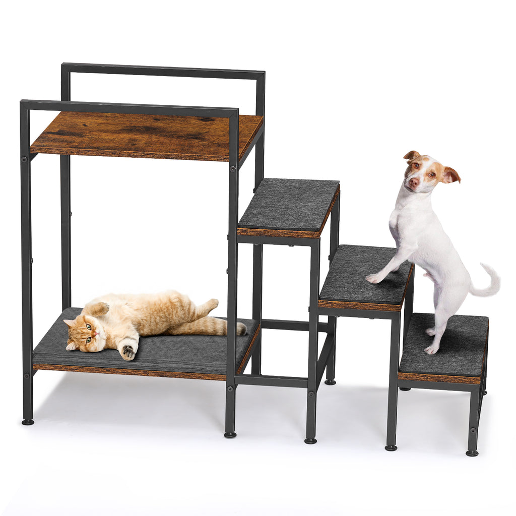 22" High Dog Window Perch with Steps, 4-Step Pet Bunk Bed & Basking Platform for Small Medium Cats & Dogs