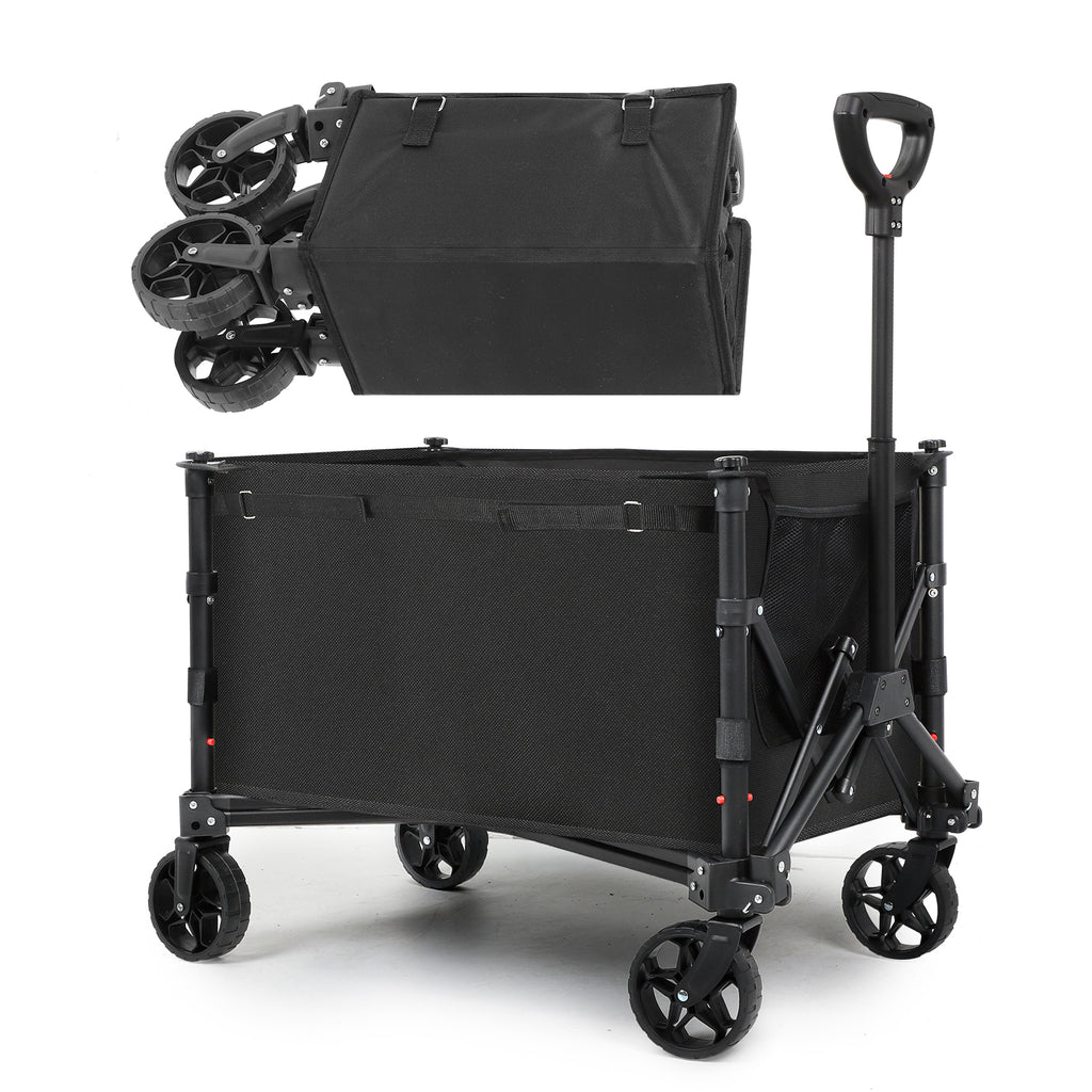 Heavy Duty Collapsible Folding Wagon, 120L Large Capacity Utility Cart with 220LBS Load, Portable Beach Cart