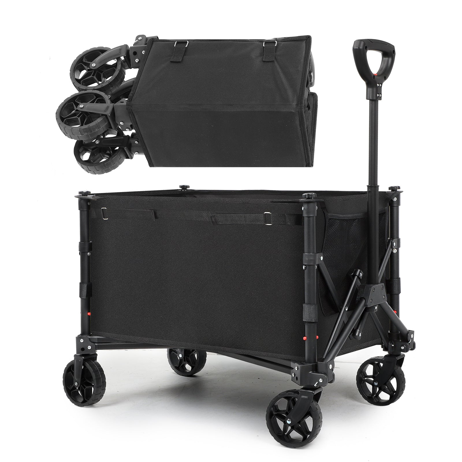 Heavy Duty Collapsible Folding Wagon, 120L Large Capacity Utility Cart with 220LBS Load, Portable Beach Cart