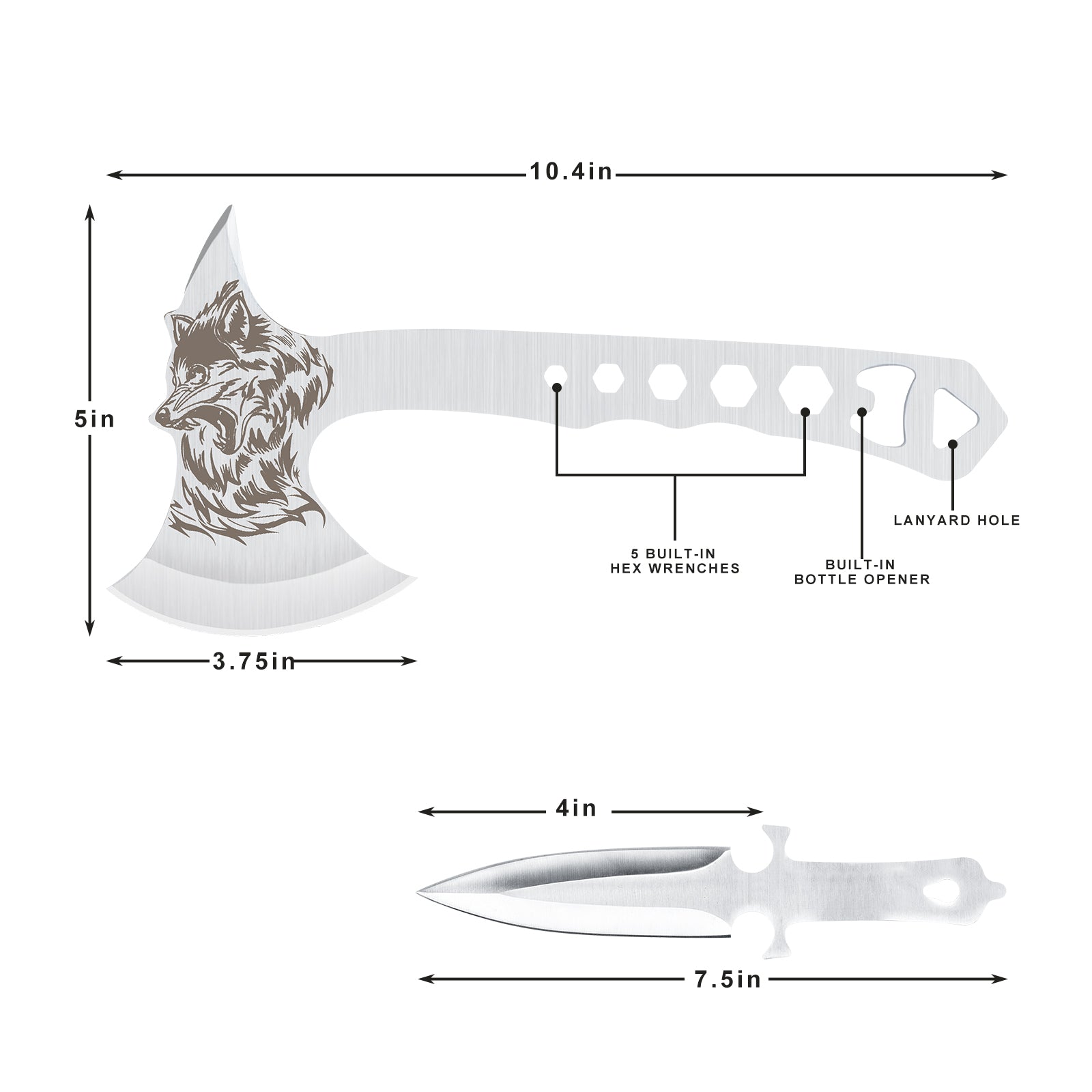 Throwing Axe & Knife Set with Sheaths, 10in Stainless Steel Hatchets for Backyard Games & Competition