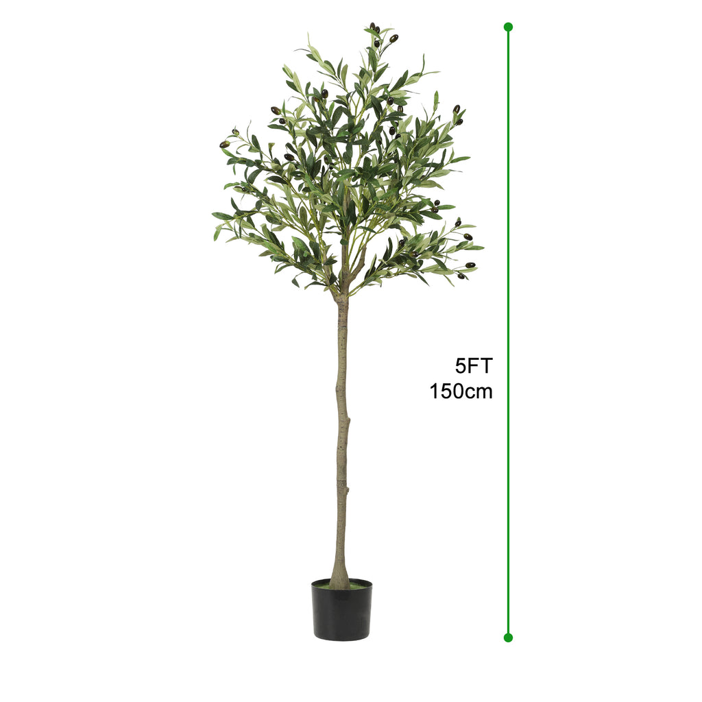 5FT Artificial Olive Tree with Natural Wood Trunk - Realistic Faux Plant with Fruits for Bedroom & Home