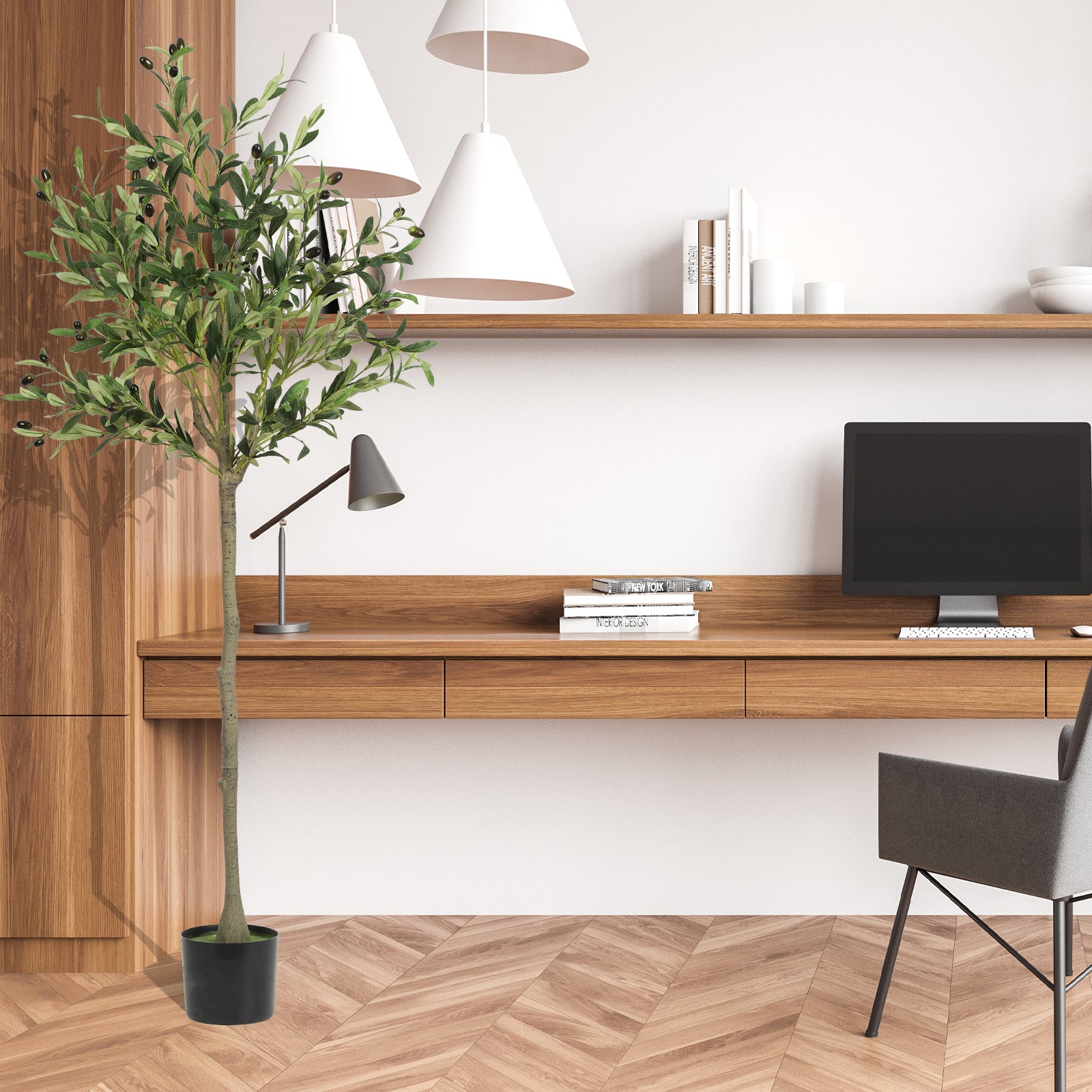 5FT Artificial Olive Tree with Natural Wood Trunk - Realistic Faux Plant with Fruits for Bedroom & Home