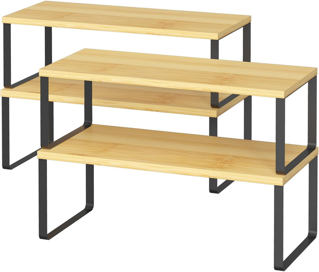 4-Piece Premium Kitchen Cabinet Shelf Risers â€“ Expandable Pantry & Countertop Storage Solution