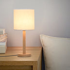 Minimalist Wooden Nightstand Lamp with Fabric Shade, Compact Bedside Table Lamp for Bedroom & Dorm