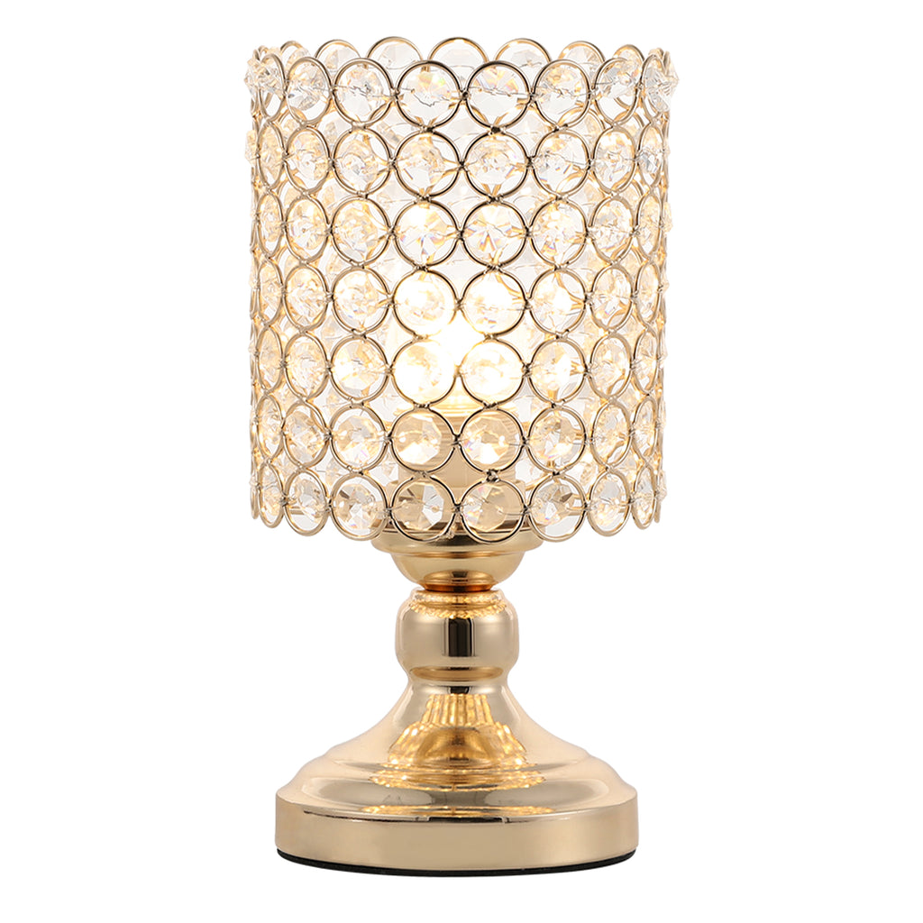 Elegant Small Crystal Gold Desk Lamp, Modern Bedside Nightstand Lamp for Kids' Room & Living Room