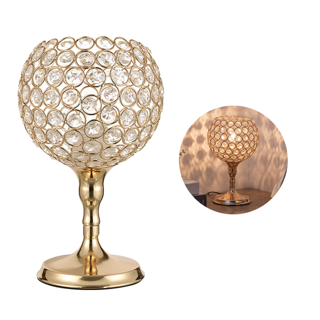 Spherical Gold Crystal Desk Lamp, Elegant Decorative Bedside Lantern Night Light for Dresser & Hallway