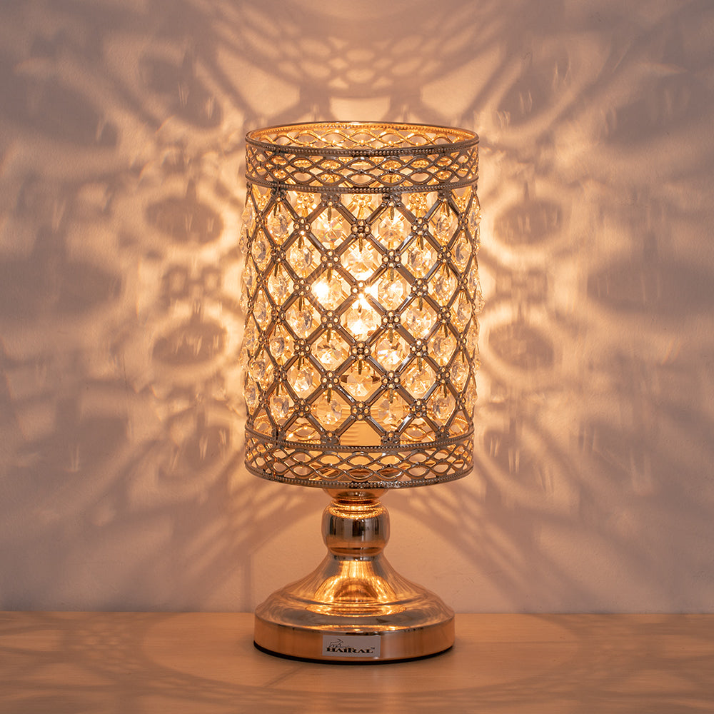Modern Cylindrical K9 Crystal Side Table Lamp, Luxury Nightlight Desk Lamp for Bedroom & Dining Room