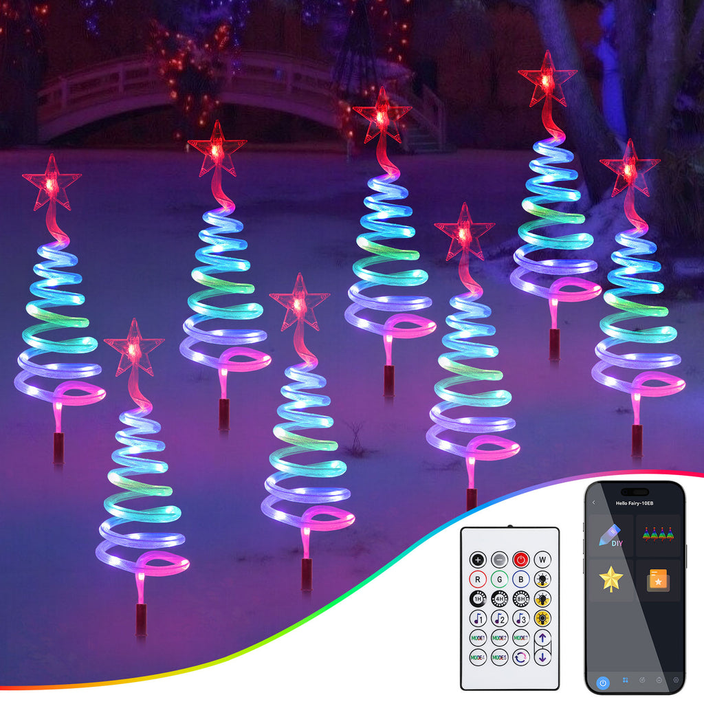8 Pack Smart Christmas Pathway Lights Outdoor, RGBW App Control Landscape Lights, Sync to Music