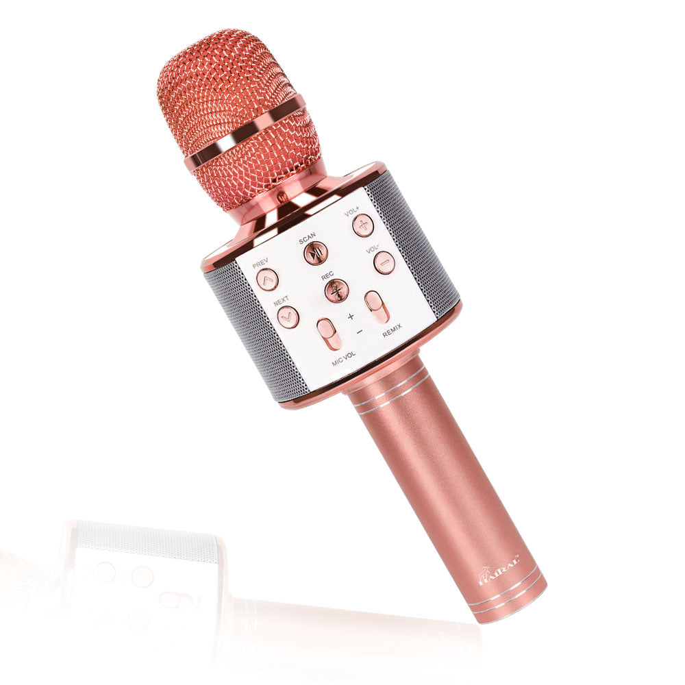 Rose Gold Bluetooth Karaoke Microphone Handheld Wireless Mic Speaker Portable Singing Microphone for Home Party