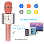 Rose Gold Bluetooth Karaoke Microphone Handheld Wireless Mic Speaker Portable Singing Microphone for Home Party