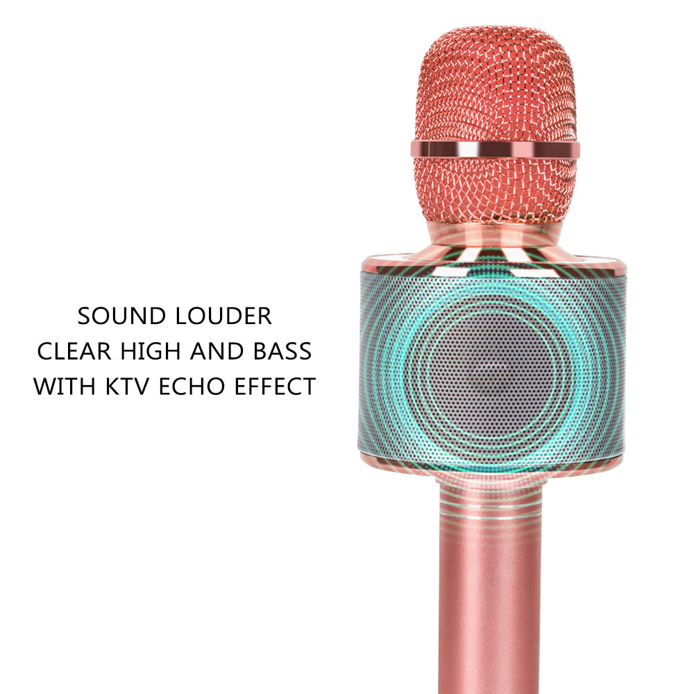 Rose Gold Bluetooth Karaoke Microphone Handheld Wireless Mic Speaker Portable Singing Microphone for Home Party