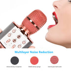 Rose Gold Bluetooth Karaoke Microphone Handheld Wireless Mic Speaker Portable Singing Microphone for Home Party