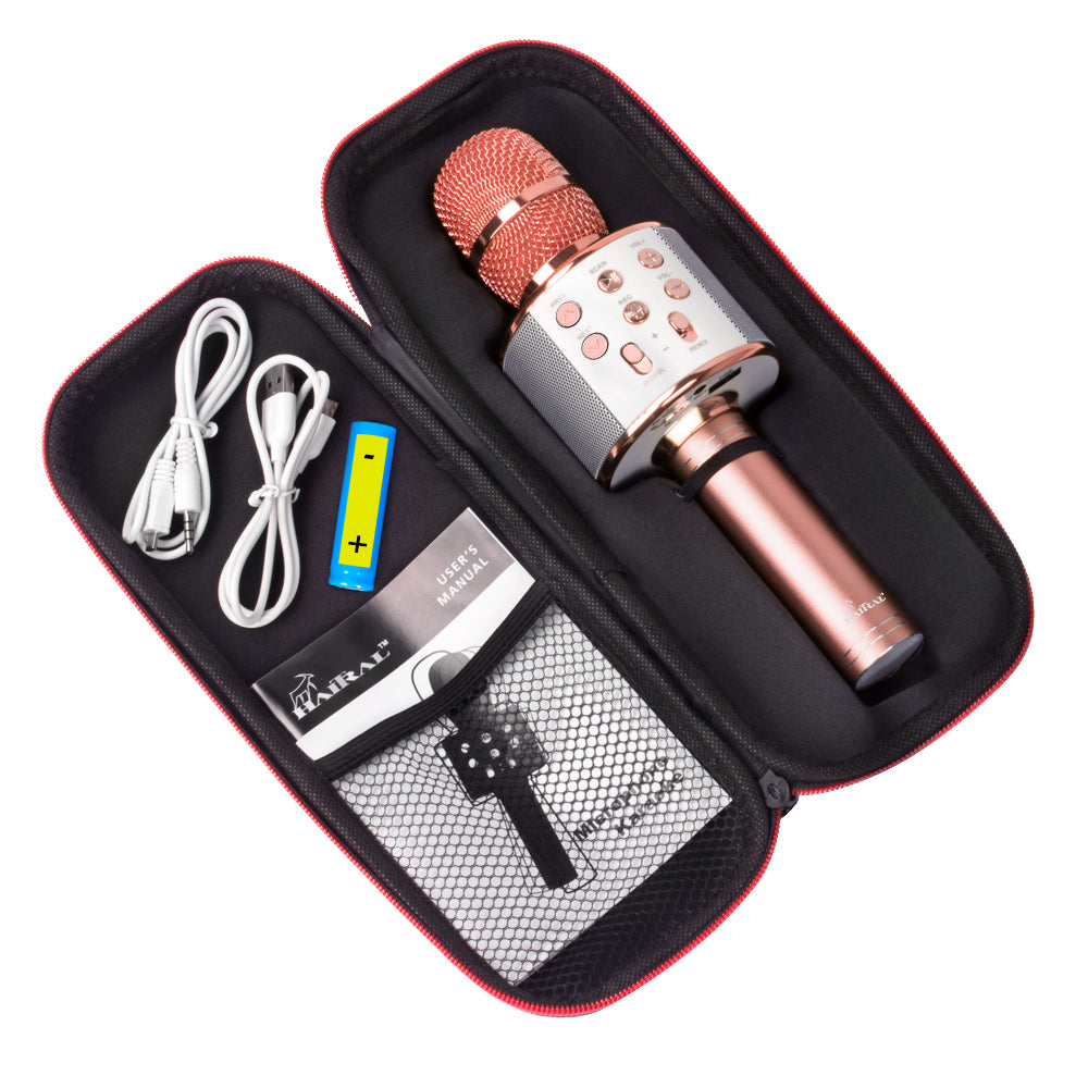 Rose Gold Bluetooth Karaoke Microphone Handheld Wireless Mic Speaker Portable Singing Microphone for Home Party