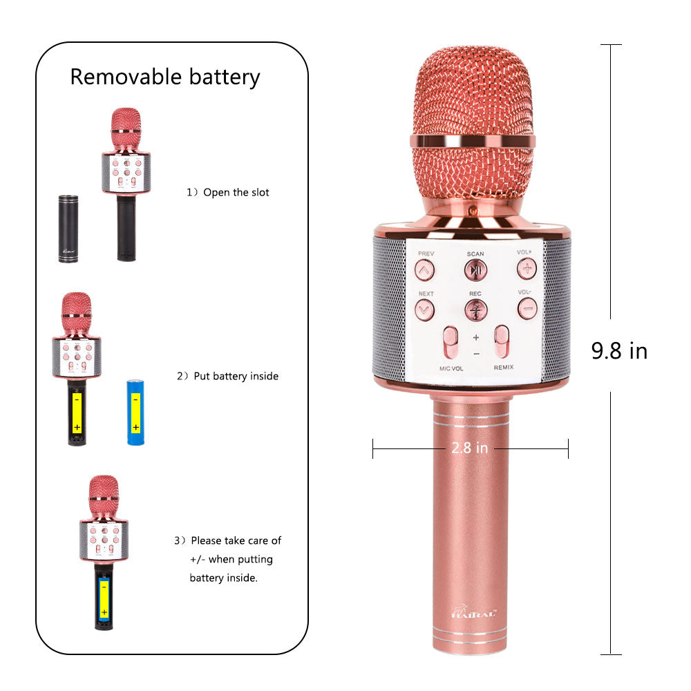 Rose Gold Bluetooth Karaoke Microphone Handheld Wireless Mic Speaker Portable Singing Microphone for Home Party